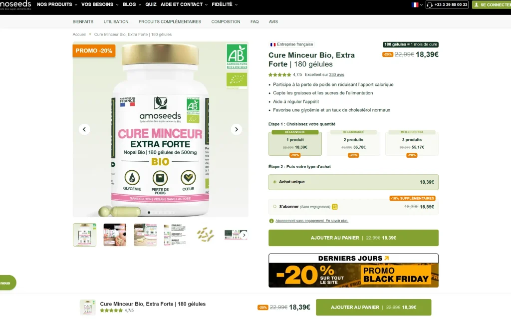 page produit amoseed cure minceur