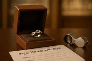Bague Hermès authentique présentée dans un écrin avec certificat