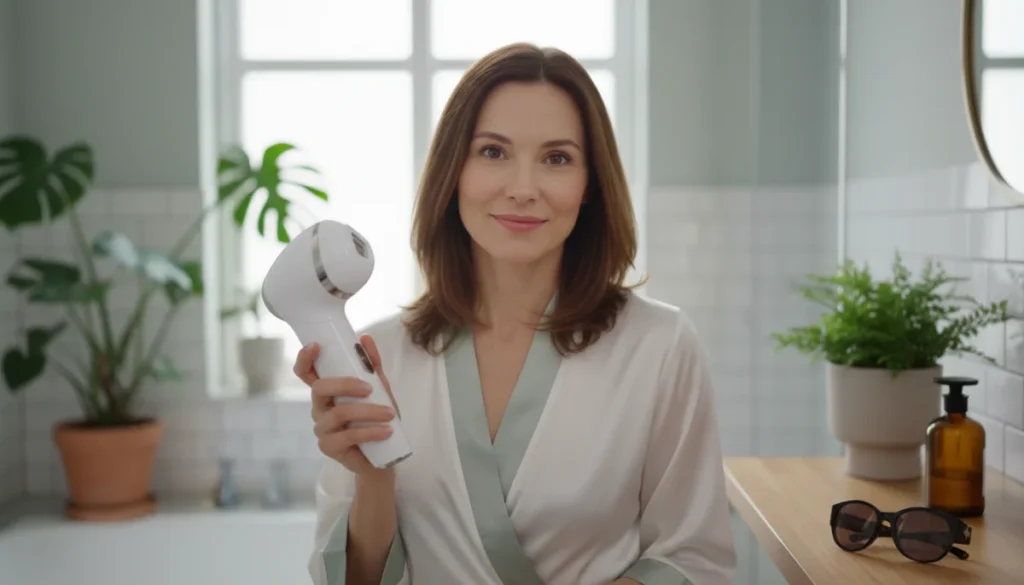 Femme souriante tenant l'épilateur IPL Arya Lush, avis beauté et résultats réels