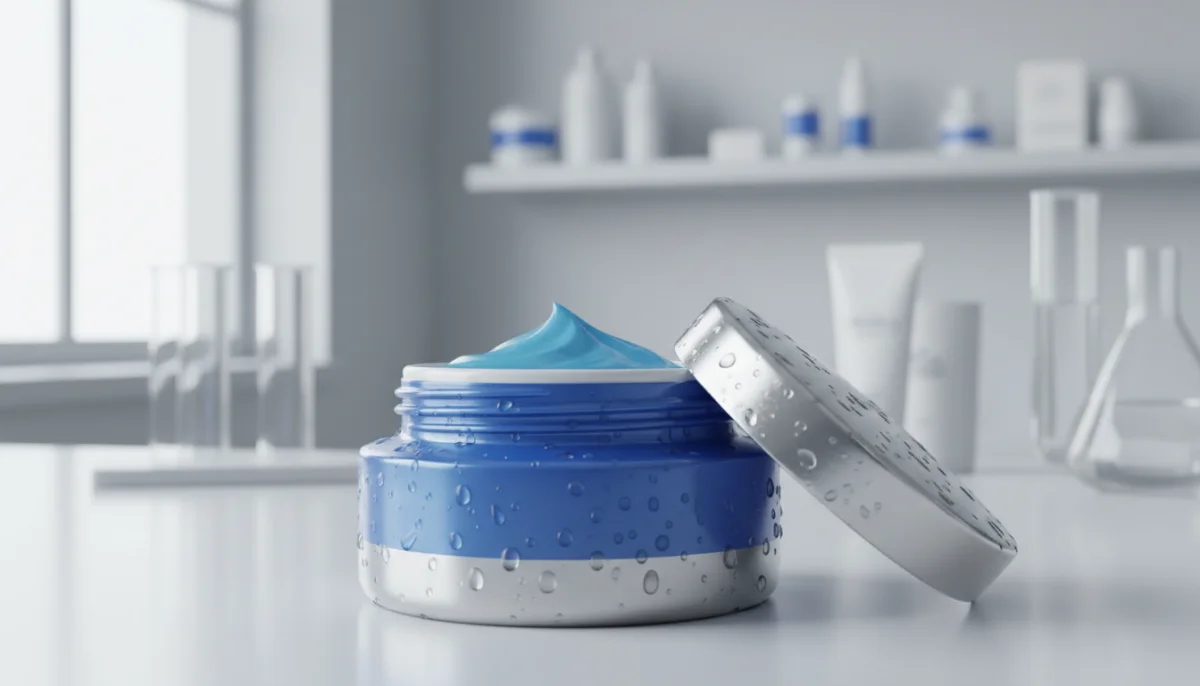 Crème Nivea bleue iconique en pot métal, testée en laboratoire dermatologique pour hydratation.