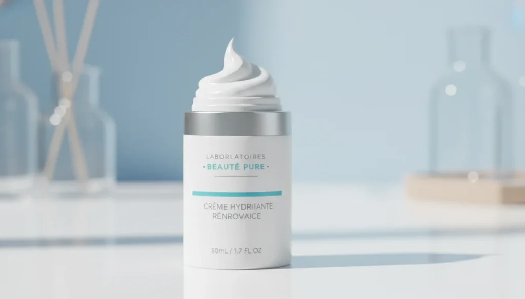 Flacon de crème Ialuset pour le visage, texture visible, avis dermato