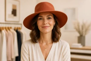 Femme portant un chapeau élégant adapté à ses traits, illustrant comment choisir un chapeau femme avec assurance