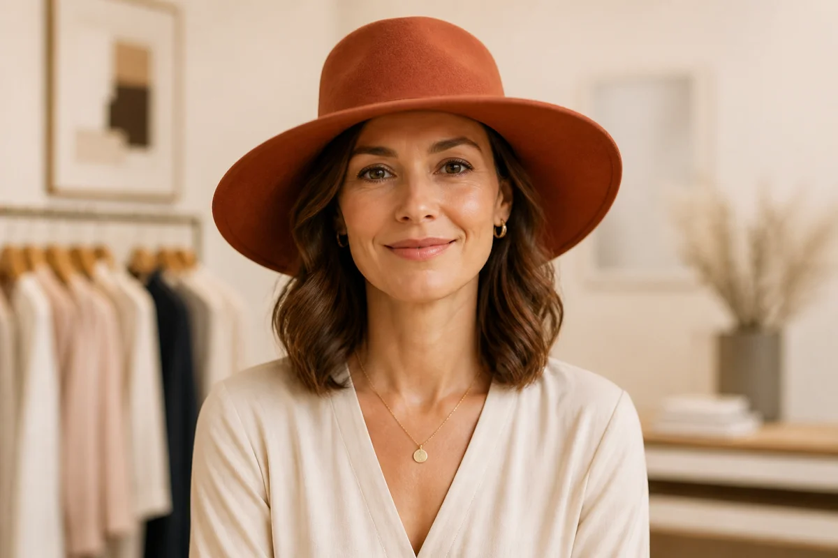 Femme portant un chapeau élégant adapté à ses traits, illustrant comment choisir un chapeau femme avec assurance