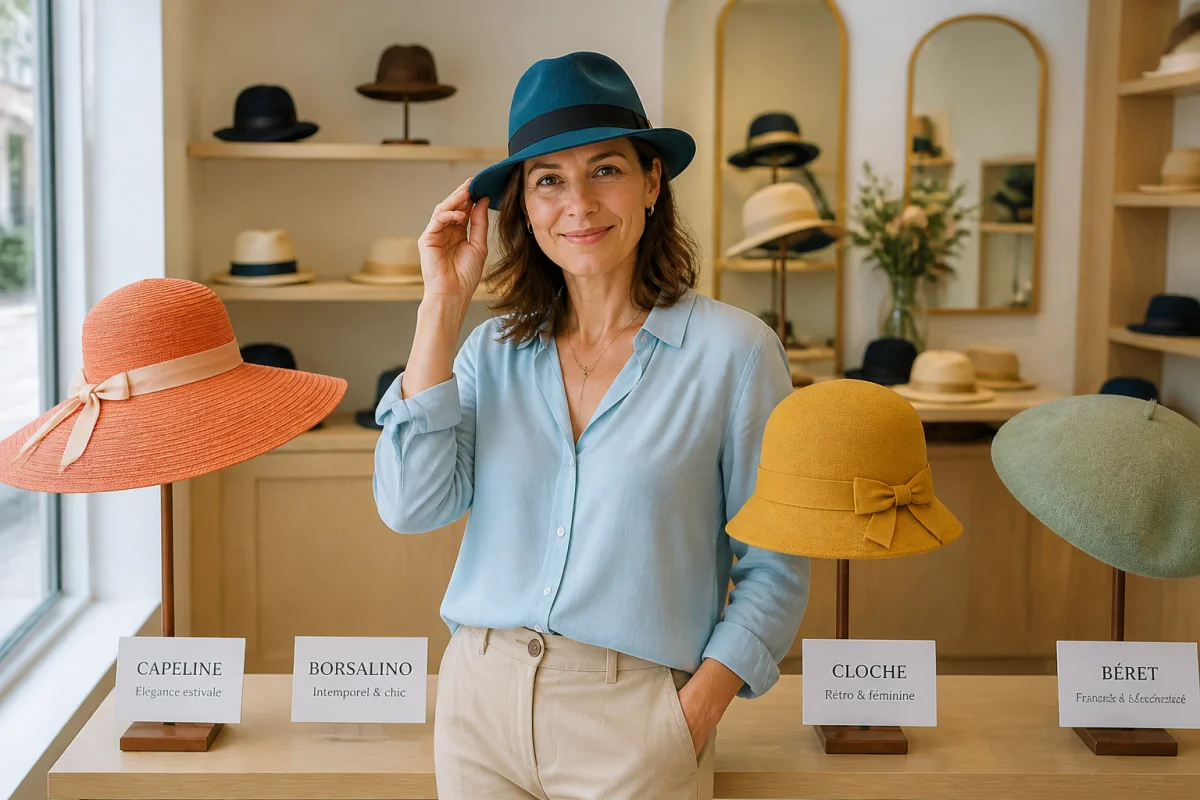 Femme comparant capeline, borsalino, cloche et béret pour savoir comment choisir un chapeau femme