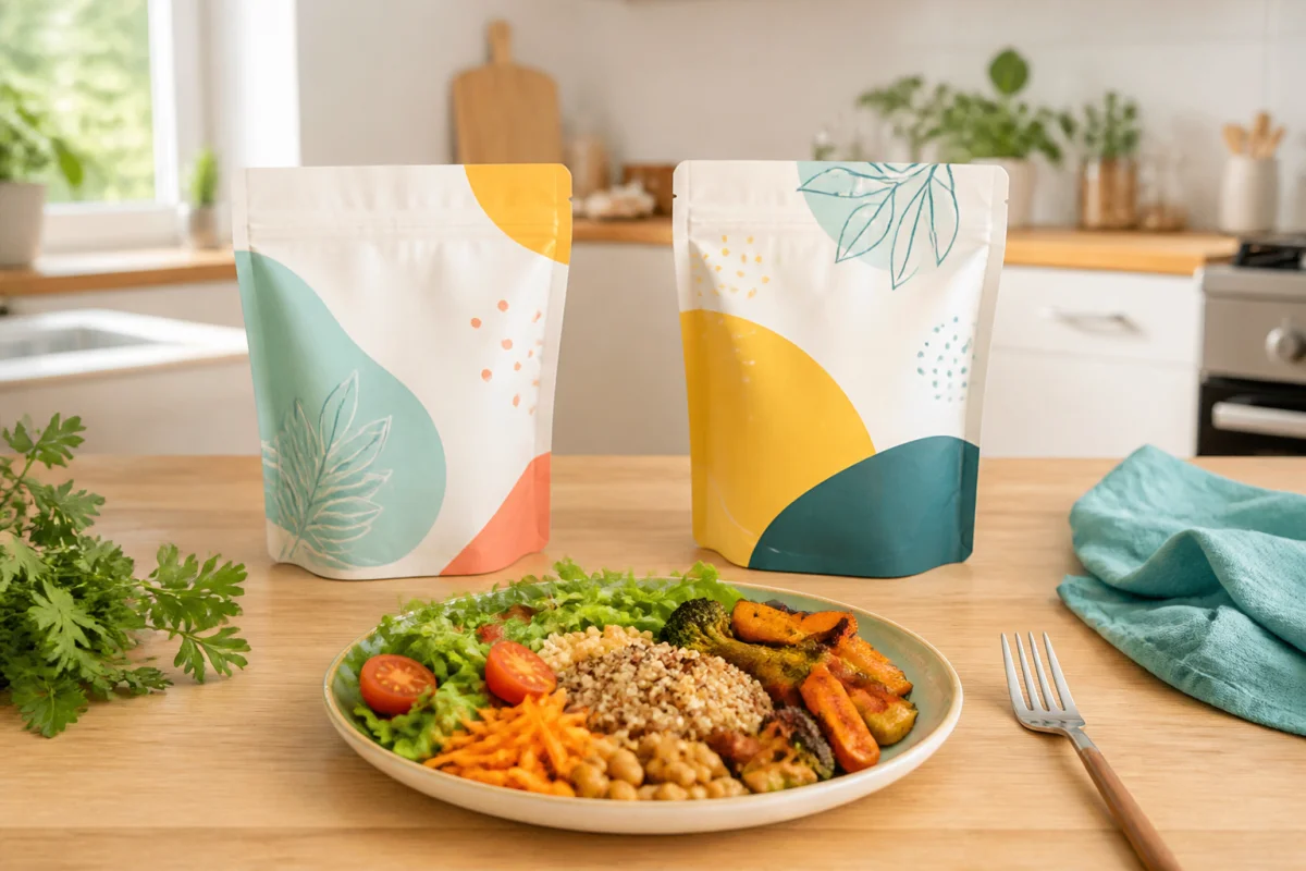So Shape avis : deux sachets de repas minceur et une assiette équilibrée illustrent une journée alimentaire organisée.