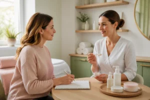 Wellness Institut à Baisieux, consultation personnalisée entre une cliente et une professionnelle des soins bien-être